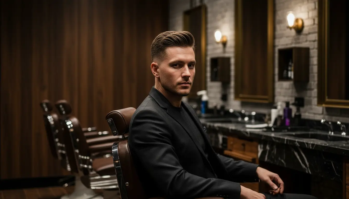 Homem com cabelo penteado para trás