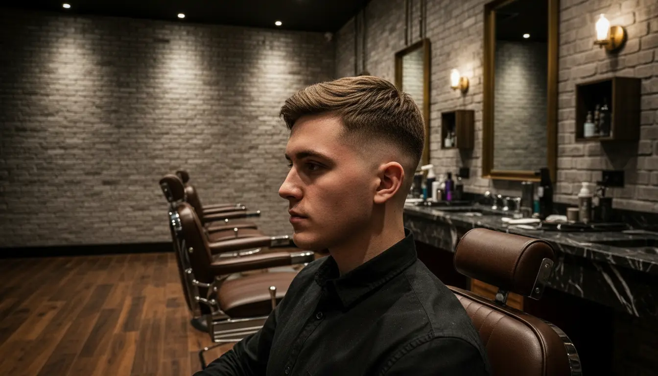 Homem com corte de cabelo pompadour moderno